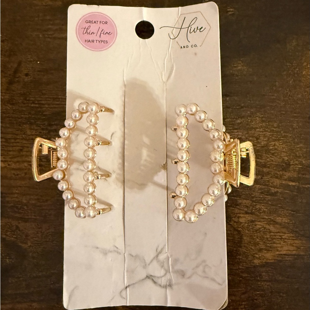 Gold Pearl Hair Clips